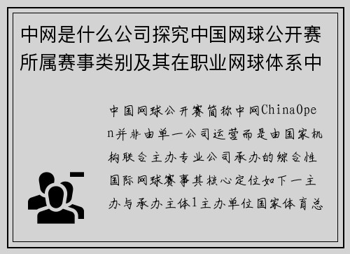 中网是什么公司探究中国网球公开赛所属赛事类别及其在职业网球体系中的级别定位